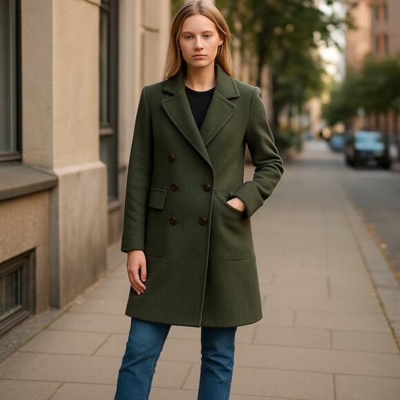 Vintage Ralph Lauren Polo Jeans Woolen Double Breasted Pea Coat Dark Green M - Picture 2 of 10